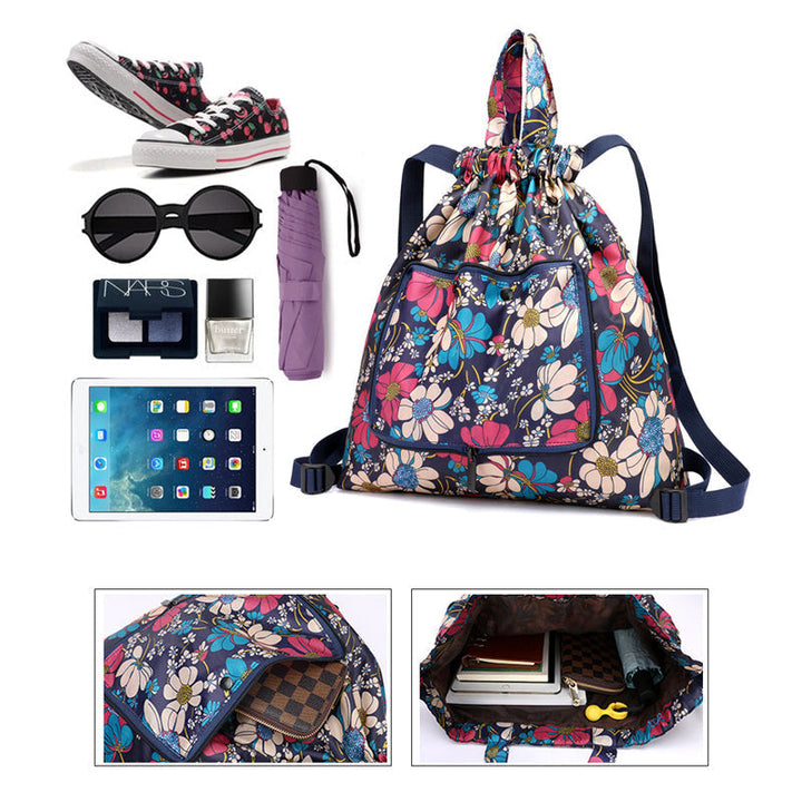Foldable Printed Nylon Backpack with Drawstring | Stornfield