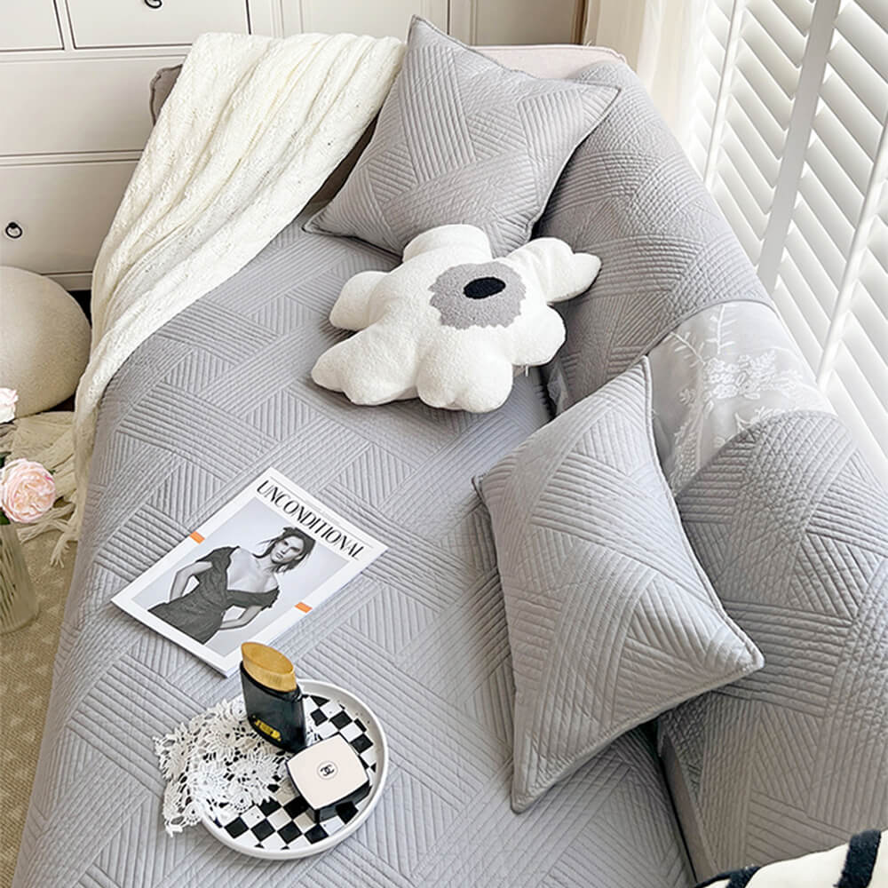 Minimalist All-Season Solid Cotton Geometric Couch Cover | Stornfield