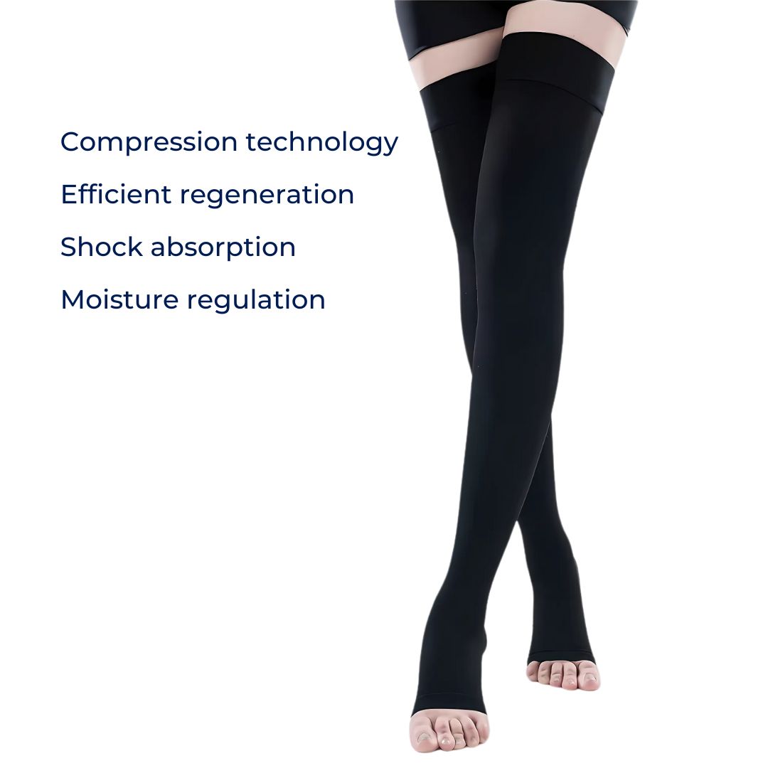 FlexiSupport | Thigh High Open Toe Compression Stockings - Graduated Compression for Improved Circulation and Swelling Relief Stornfield