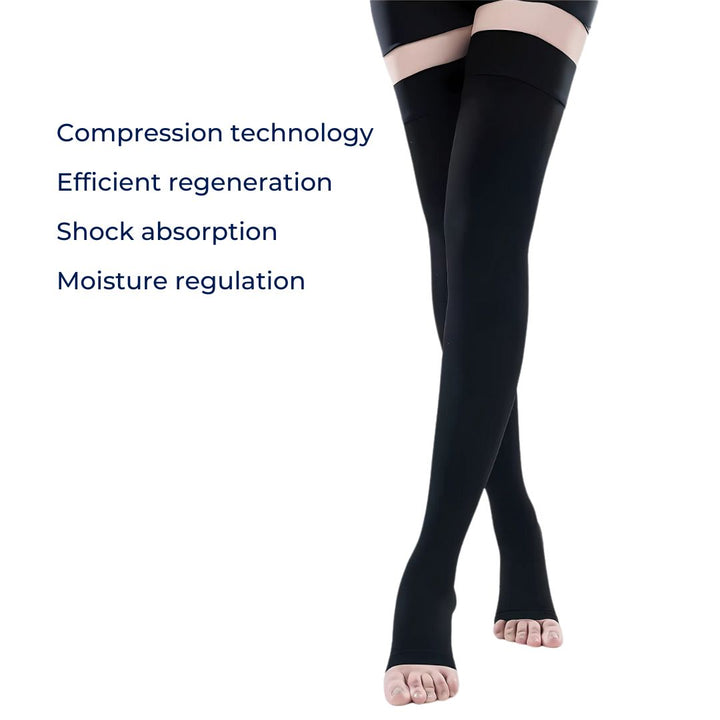 FlexiSupport | Thigh High Open Toe Compression Stockings - Graduated Compression for Improved Circulation and Swelling Relief Stornfield