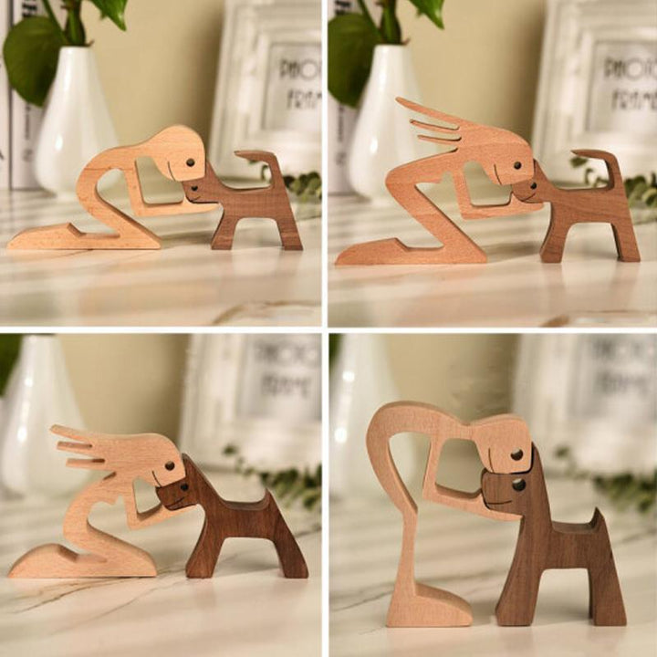 Pet Lover Gifts Wood Sculpture Family & Puppy Wooden Crafts Table Ornaments | Stornfield
