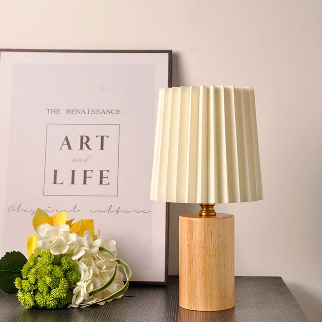 Stornfield | Vintage Korean Solid Wood Pleated Column Table Lamp with 1 Light