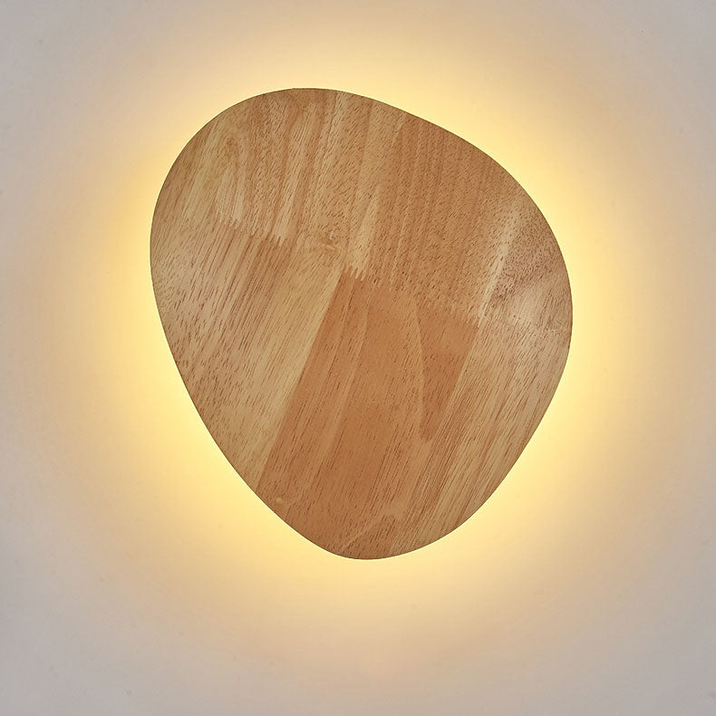 Stornfield | Modern Minimalist Irregular Oval Round Wood LED Wall Lamp for Living Room
