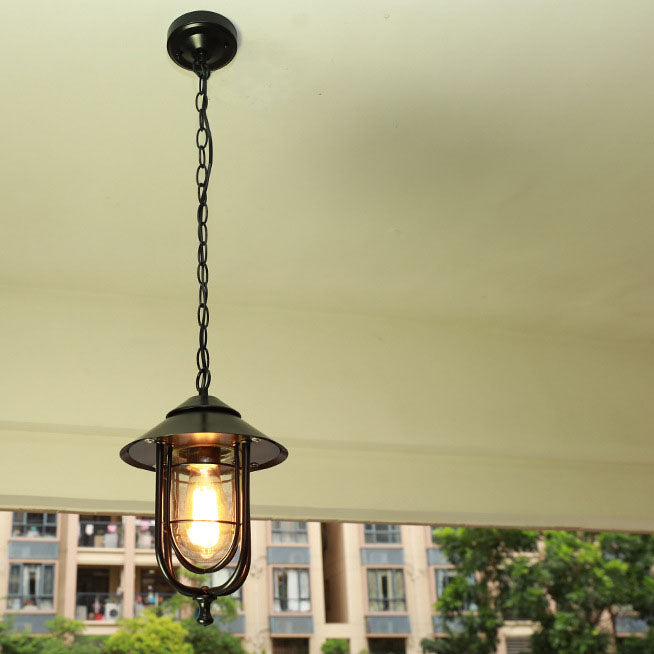 Industrial Vintage Aluminum Cage Glass 1-Light Outdoor Waterproof Pendant Light | Stornfield