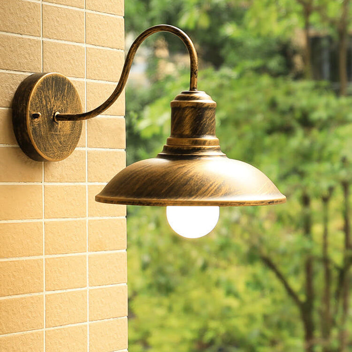Retro Loft Dome Iron Outdoor Waterproof 1-Light Bent Arm Wall Sconce Lamp | Stornfield