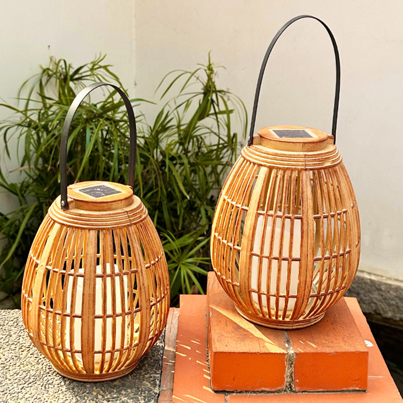 Modern Art Deco Solar Round Lantern Rattan LED Outdoor Landscape Light For Garden | Stornfield