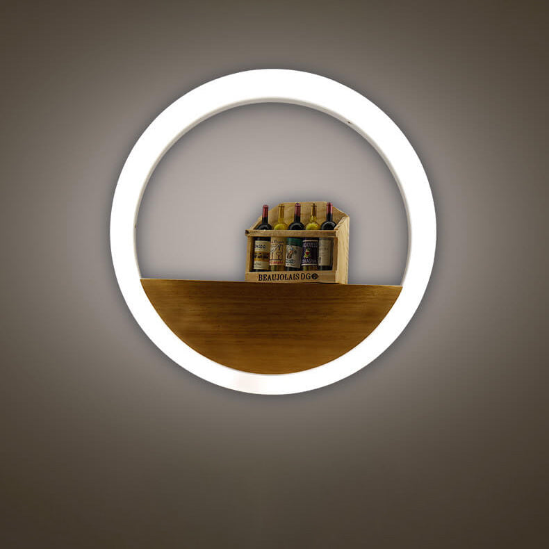 Stornfield | Lumoshelf LED Wall Sconce | Solid Wood with Shelf | Round Wall Light | Warm & White Light