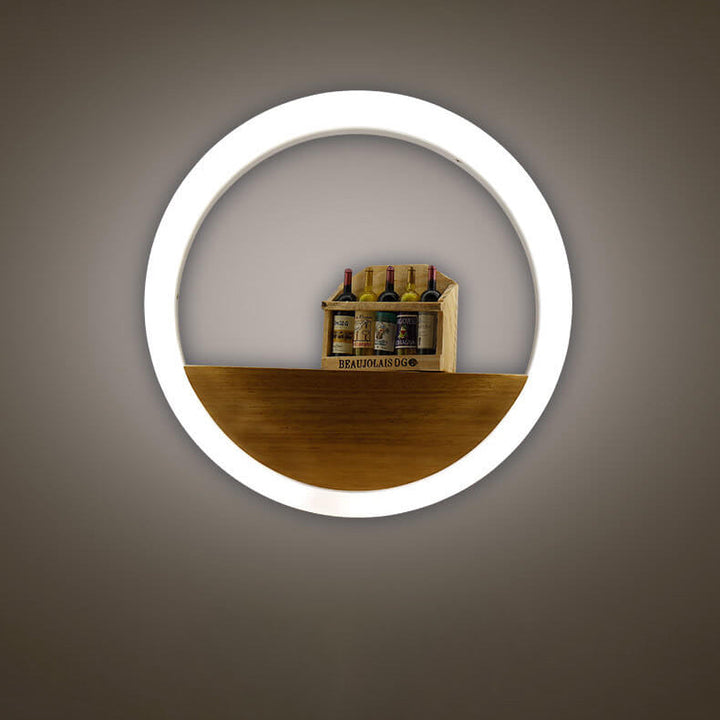 Stornfield | Lumoshelf LED Wall Sconce | Solid Wood with Shelf | Round Wall Light | Warm & White Light