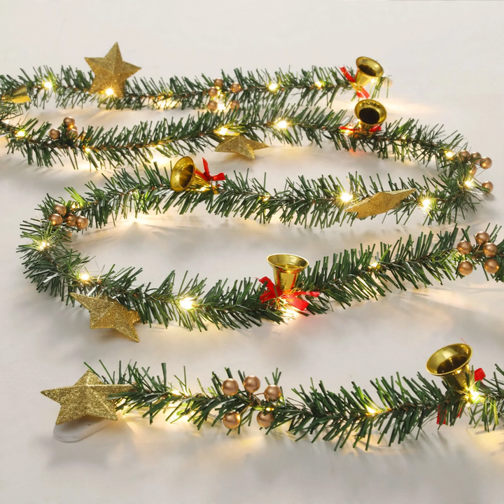 Christmas garlands and wreaths with lighting