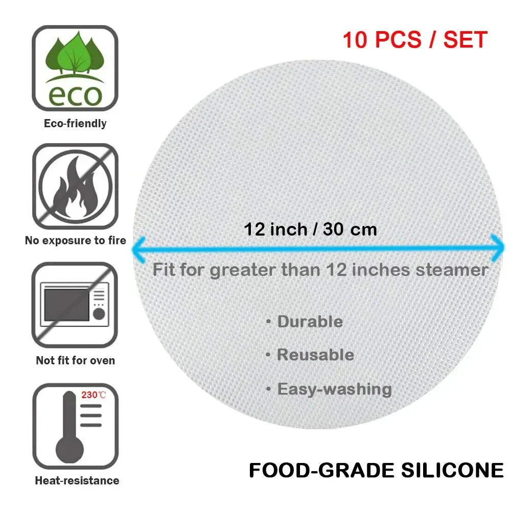 10Pcs Reusable Non-Stick Silicone Round Steamer Mat | Stornfield