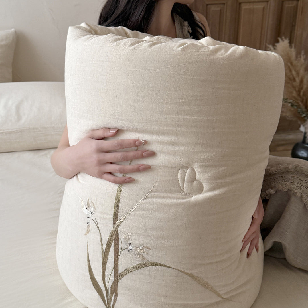 Linen-Cotton Quilted Blanket, Cotton Filling