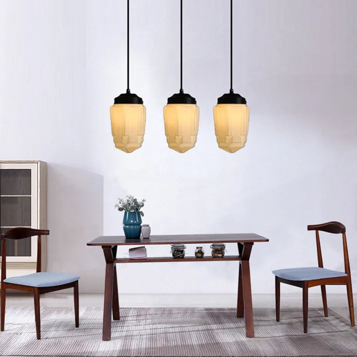 Vintage Geometric Hanging Lamp made of Matte Glass – Retro Pendant Light for Dining Room | Stornfield
