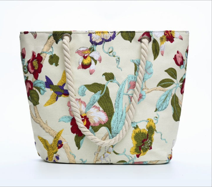 Floral Pattern Beach Bag with Sturdy Cord Handles Stornfield