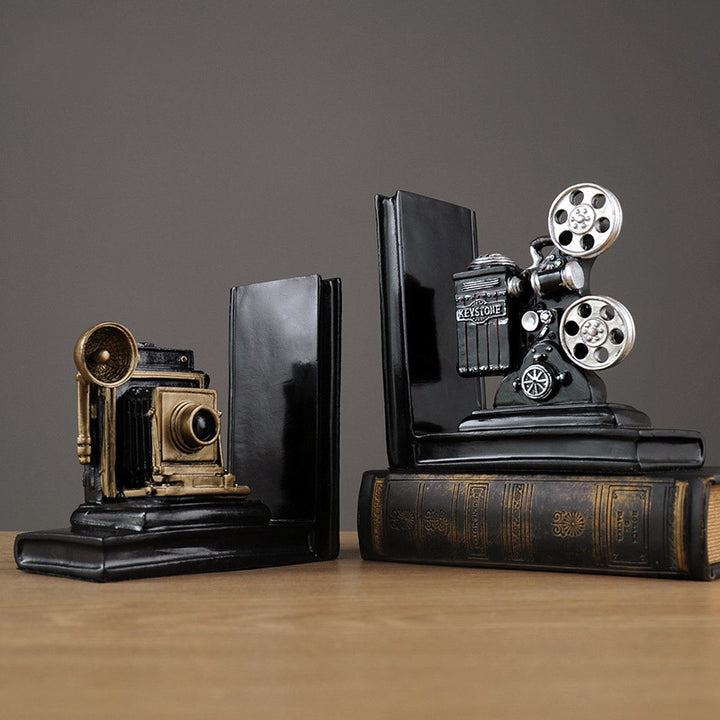 Vintage Camera and Film Projector Bookends