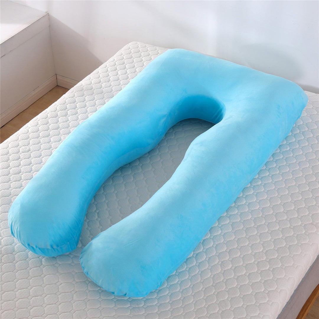 full-body U-shaped pregnancy support pillow with ergonomic lumbar and hip contour and removable breathable cover Stornfield