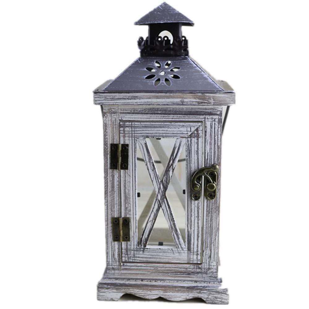 Antique-Style Glass Pane Window Lantern with Distressed Wood Frame and Vented Metal Roof Stornfield