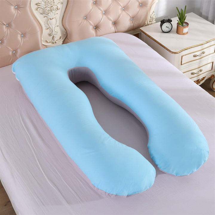 full-body U-shaped pregnancy support pillow with ergonomic lumbar and hip contour and removable breathable cover Stornfield