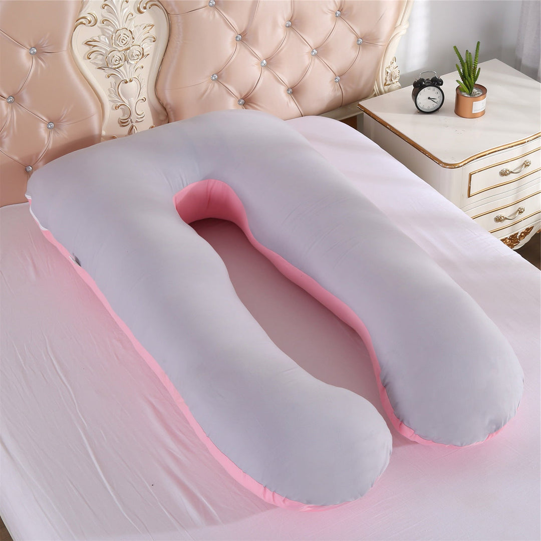 full-body U-shaped pregnancy support pillow with ergonomic lumbar and hip contour and removable breathable cover Stornfield