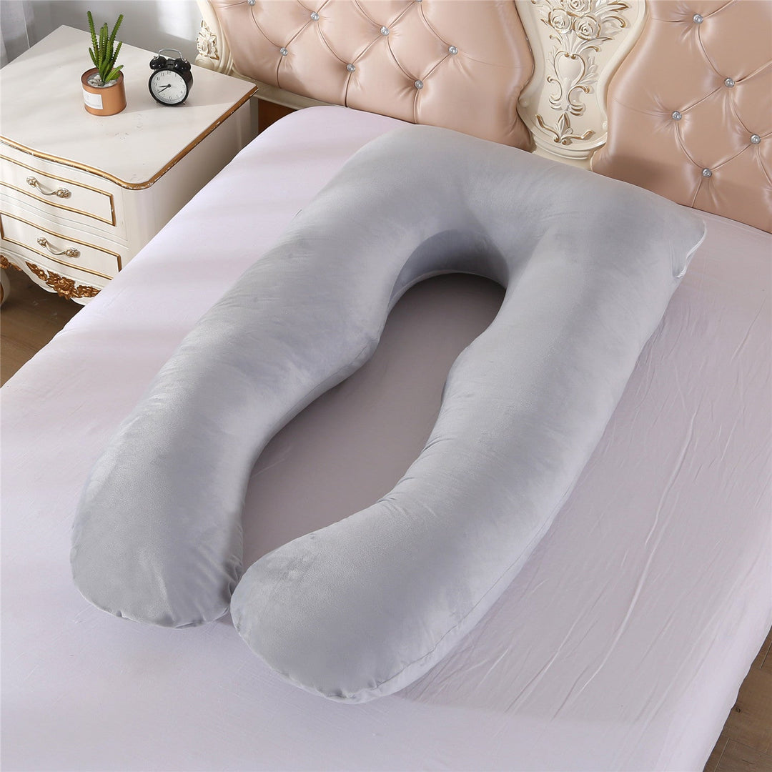 full-body U-shaped pregnancy support pillow with ergonomic lumbar and hip contour and removable breathable cover Stornfield