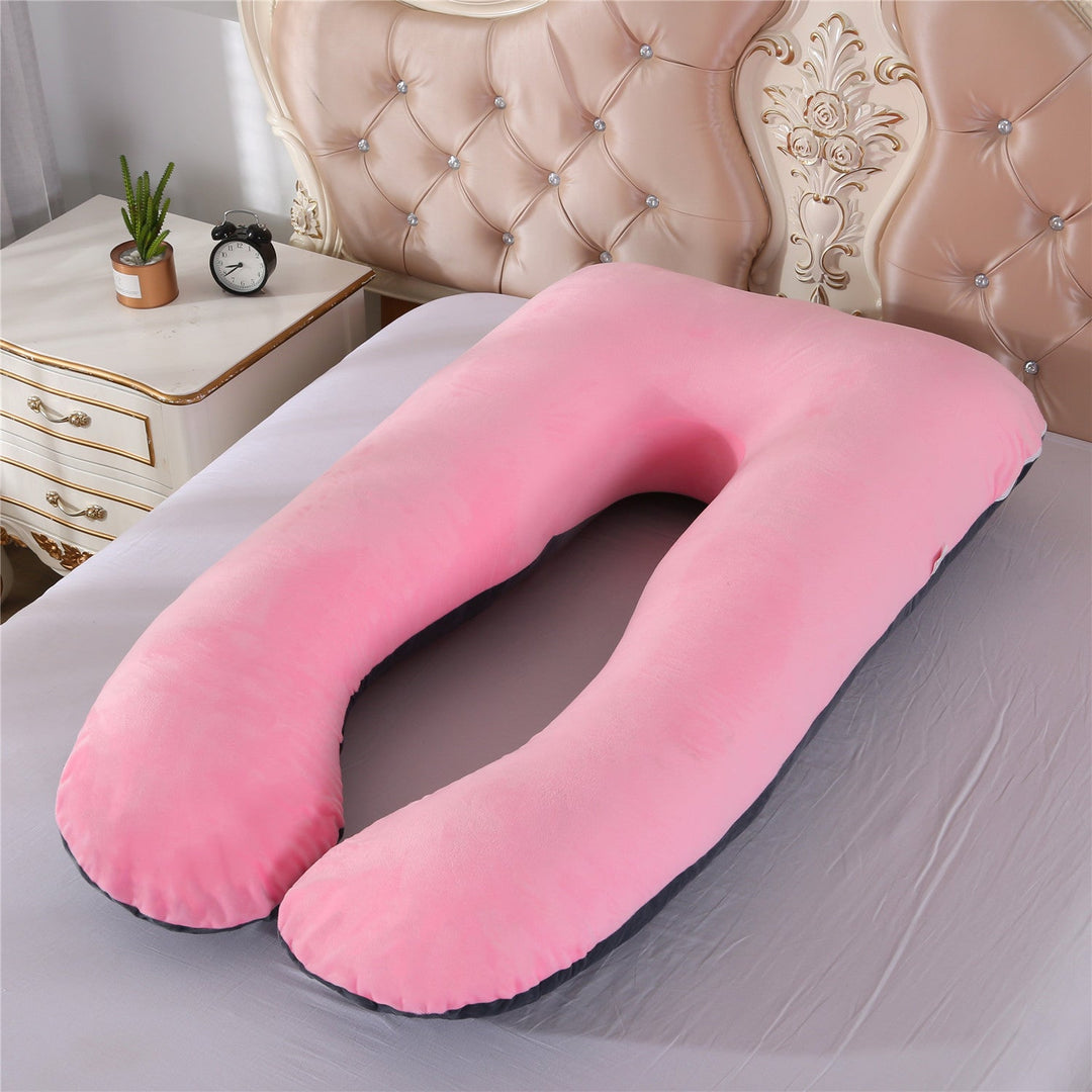 full-body U-shaped pregnancy support pillow with ergonomic lumbar and hip contour and removable breathable cover Stornfield