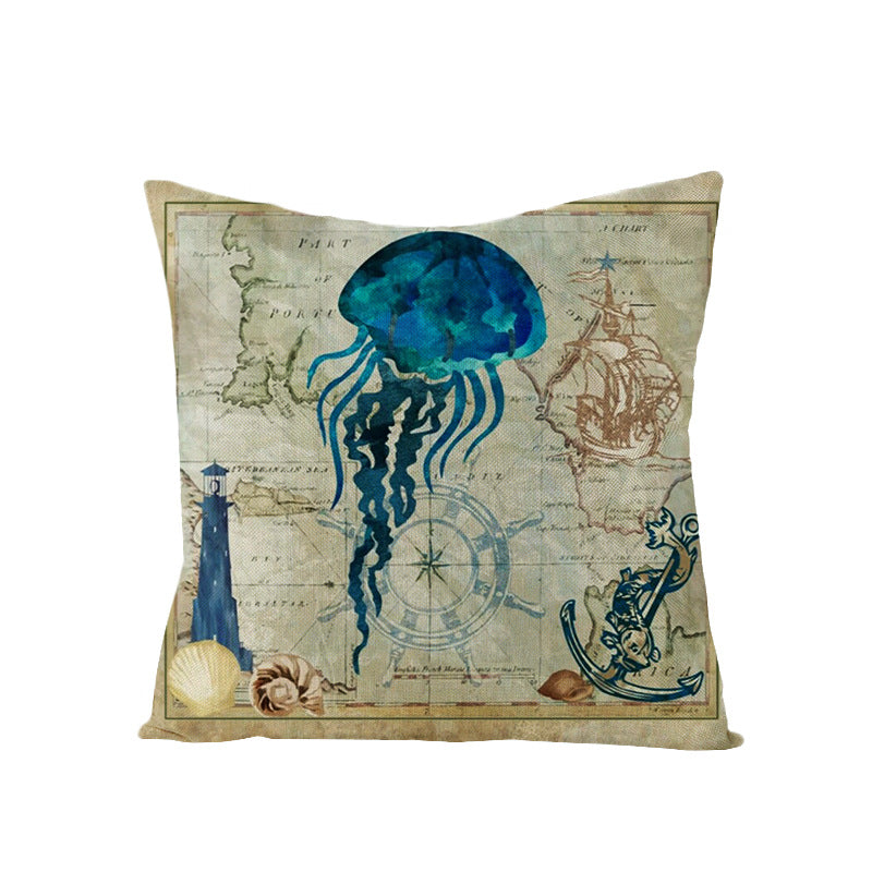 Coastal Seahorse Decorative Cotton-Linen Throw Pillow Cover