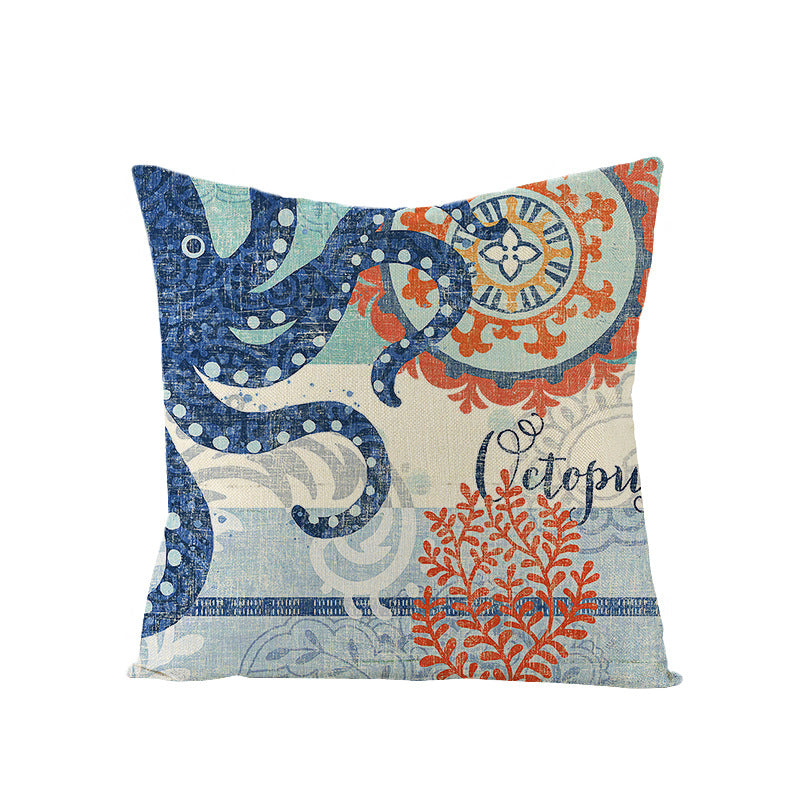 Coastal Seahorse Decorative Cotton-Linen Throw Pillow Cover