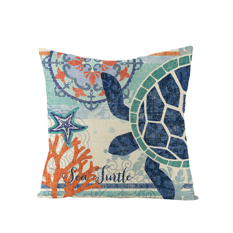 Coastal Seahorse Decorative Cotton-Linen Throw Pillow Cover