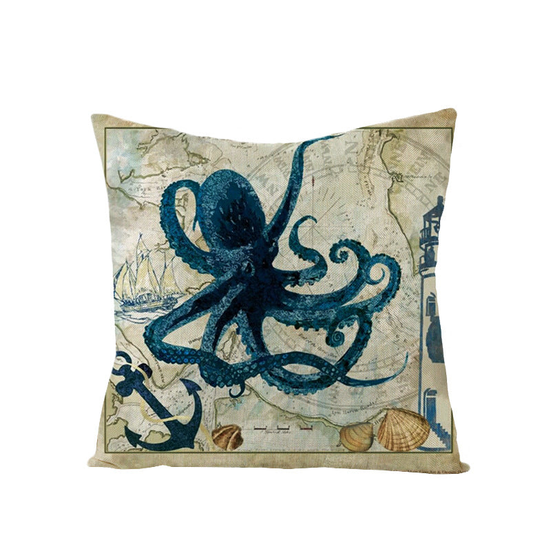 Coastal Seahorse Decorative Cotton-Linen Throw Pillow Cover