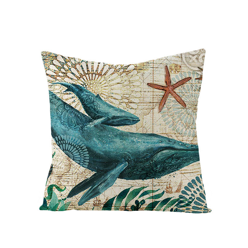 Coastal Seahorse Decorative Cotton-Linen Throw Pillow Cover