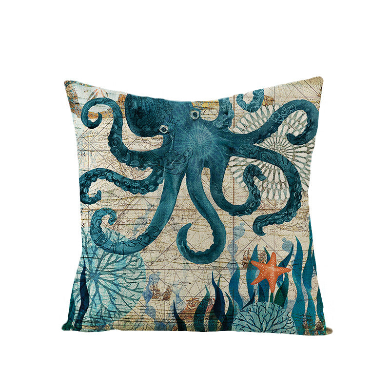 Coastal Seahorse Decorative Cotton-Linen Throw Pillow Cover