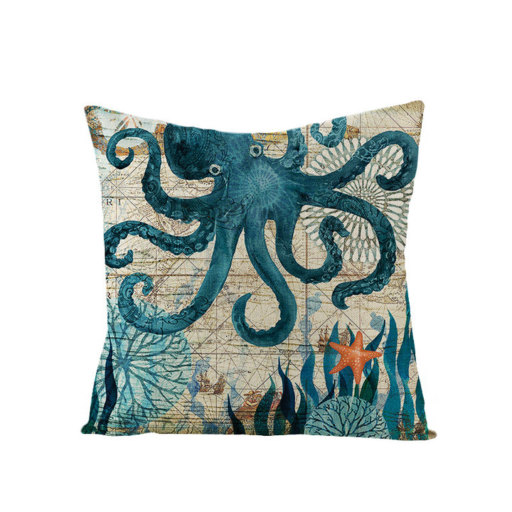Coastal Seahorse Decorative Cotton-Linen Throw Pillow Cover