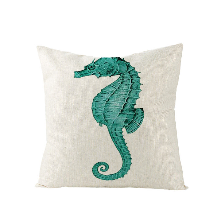 Coastal Seahorse Decorative Cotton-Linen Throw Pillow Cover