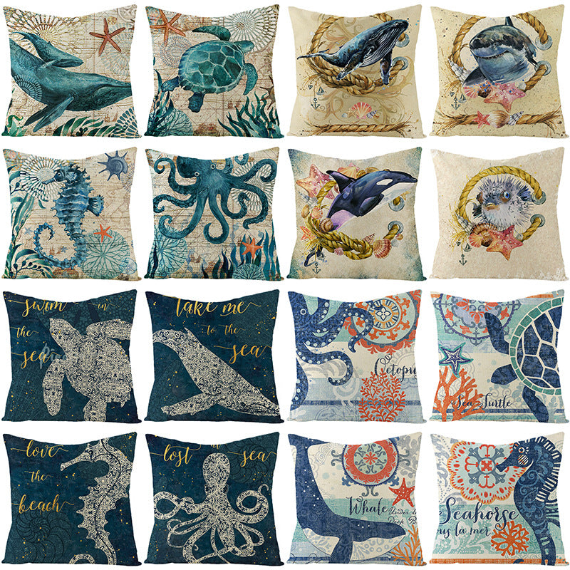Coastal Seahorse Decorative Cotton-Linen Throw Pillow Cover