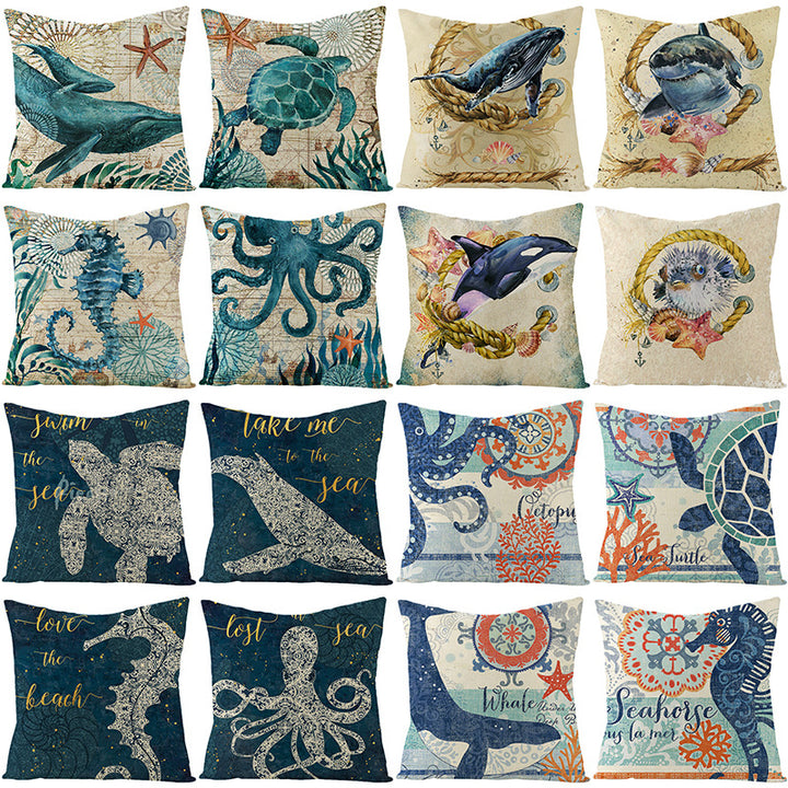 Coastal Seahorse Decorative Cotton-Linen Throw Pillow Cover
