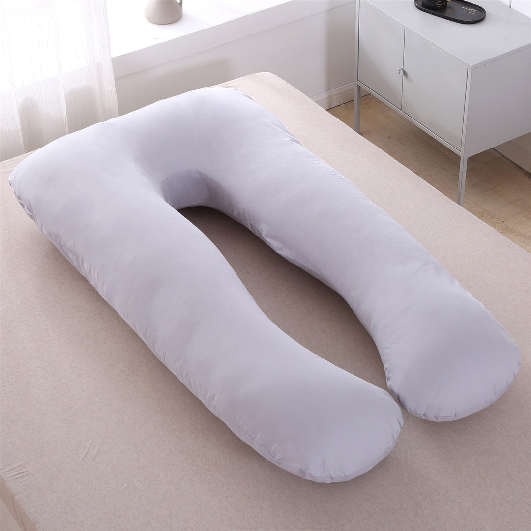 full-body U-shaped pregnancy support pillow with ergonomic lumbar and hip contour and removable breathable cover Stornfield