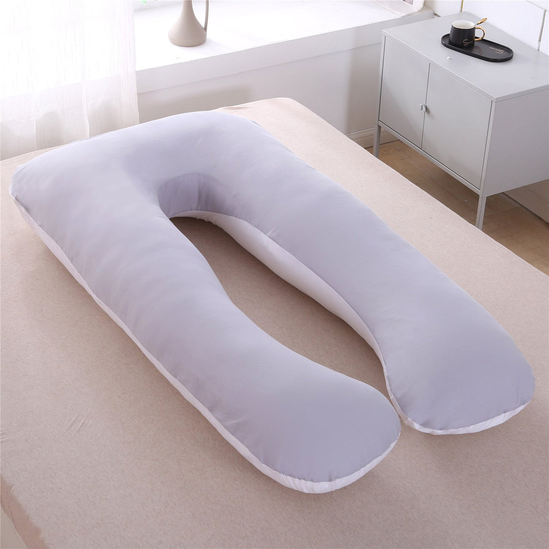 full-body U-shaped pregnancy support pillow with ergonomic lumbar and hip contour and removable breathable cover Stornfield