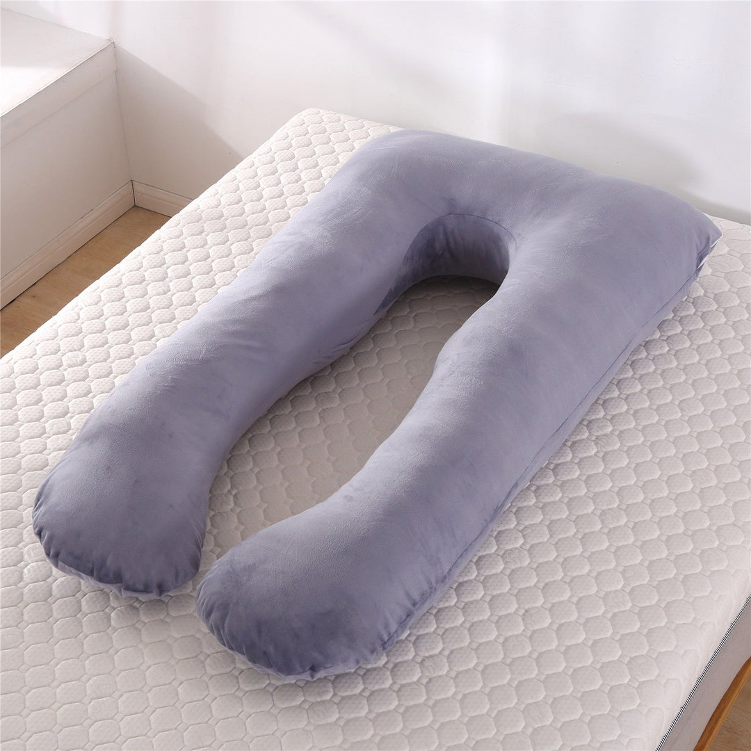 full-body U-shaped pregnancy support pillow with ergonomic lumbar and hip contour and removable breathable cover Stornfield