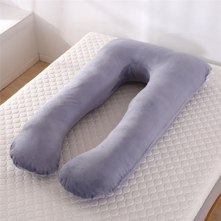 full-body U-shaped pregnancy support pillow with ergonomic lumbar and hip contour and removable breathable cover Stornfield