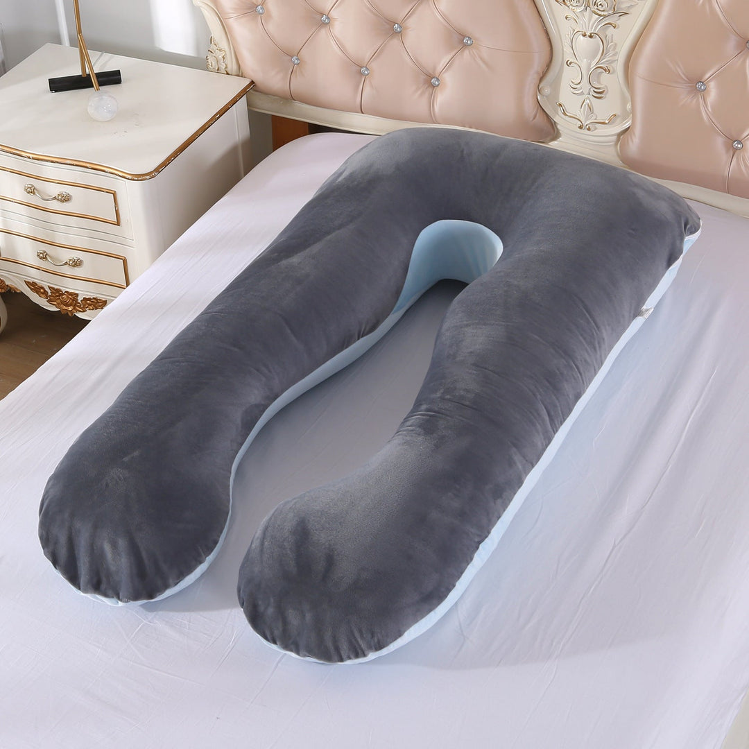 full-body U-shaped pregnancy support pillow with ergonomic lumbar and hip contour and removable breathable cover Stornfield