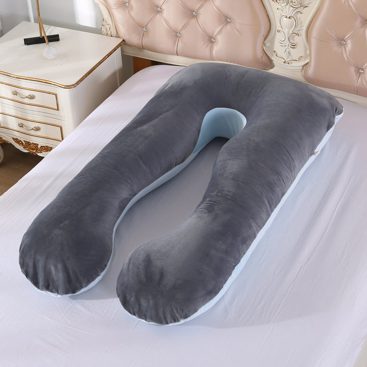 full-body U-shaped pregnancy support pillow with ergonomic lumbar and hip contour and removable breathable cover Stornfield