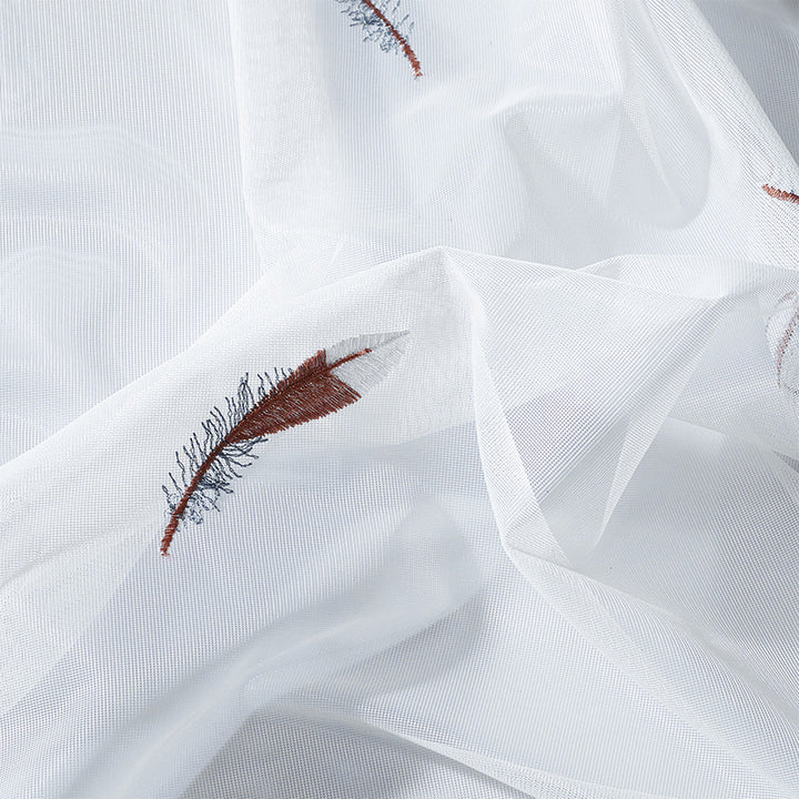 Transparent Voile Curtain with Fine Feather Embroidery and Wavy Lace Edge Stornfield