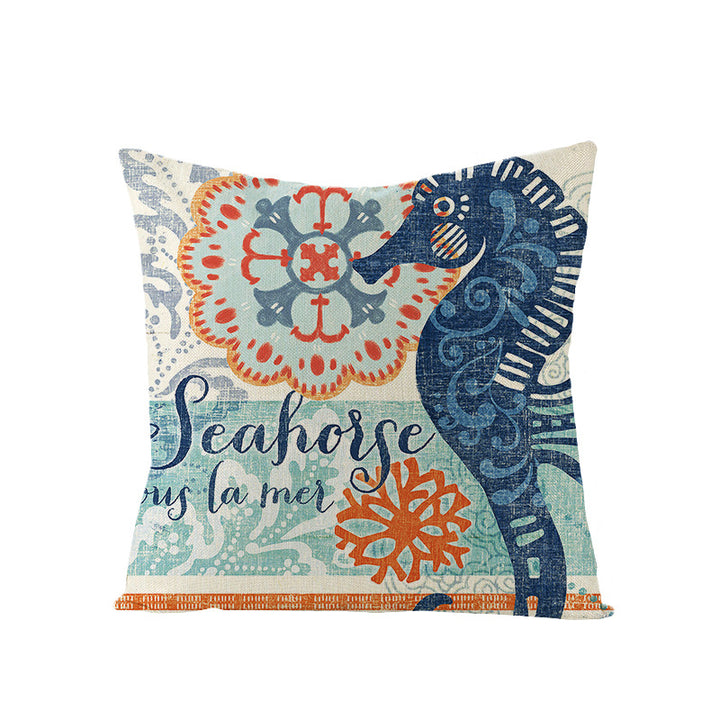 Coastal Seahorse Decorative Cotton-Linen Throw Pillow Cover