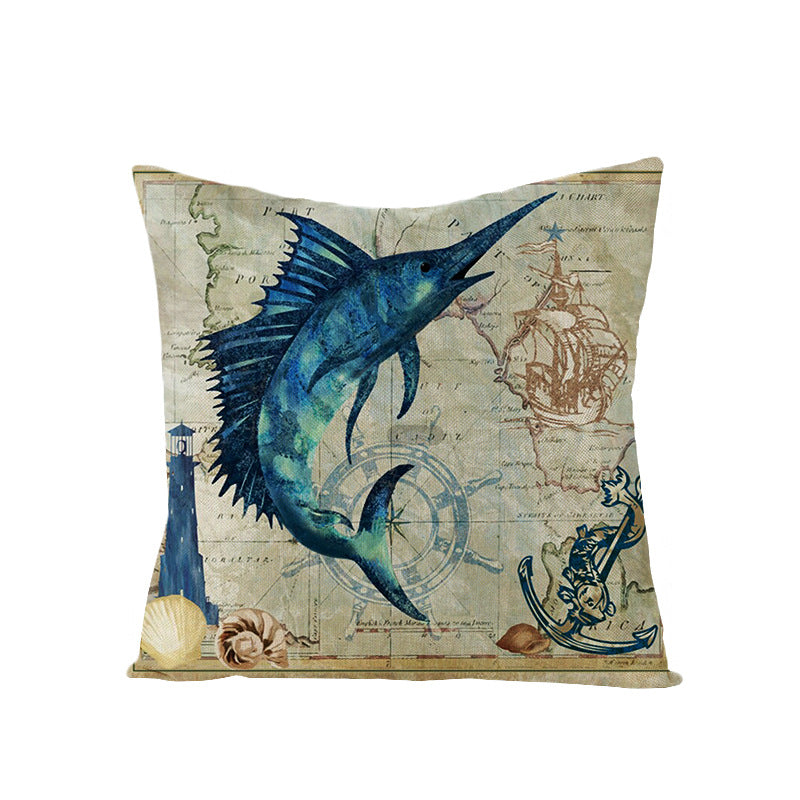 Coastal Seahorse Decorative Cotton-Linen Throw Pillow Cover