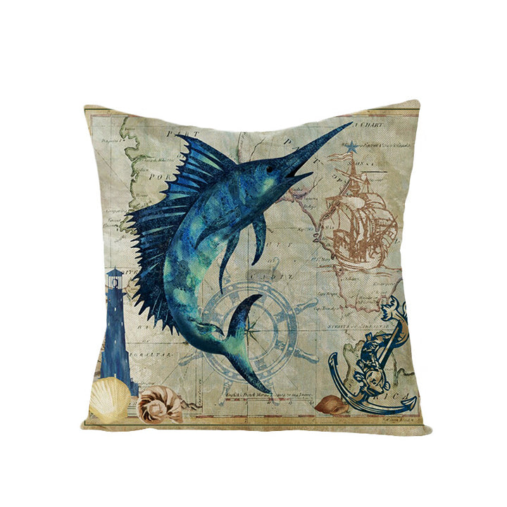 Coastal Seahorse Decorative Cotton-Linen Throw Pillow Cover