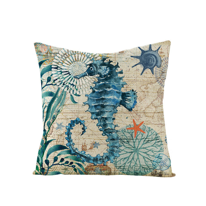 Coastal Seahorse Decorative Cotton-Linen Throw Pillow Cover