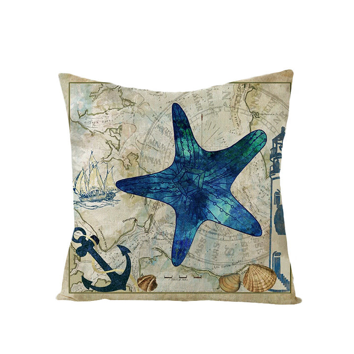 Coastal Seahorse Decorative Cotton-Linen Throw Pillow Cover