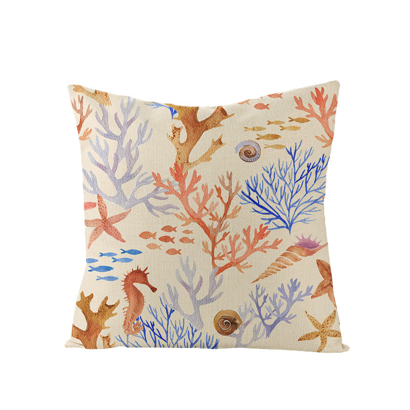 Coastal Seahorse Decorative Cotton-Linen Throw Pillow Cover