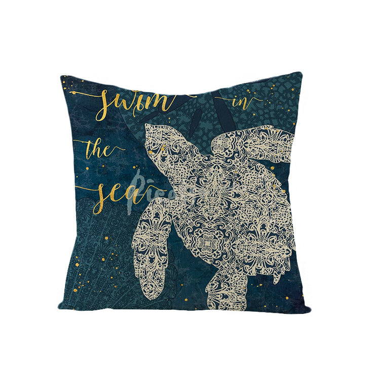 Coastal Seahorse Decorative Cotton-Linen Throw Pillow Cover