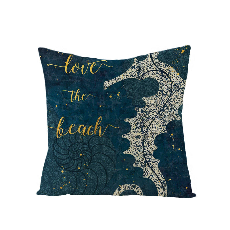 Coastal Seahorse Decorative Cotton-Linen Throw Pillow Cover