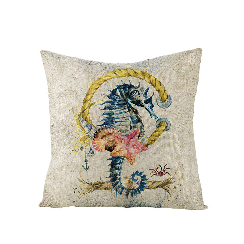 Coastal Seahorse Decorative Cotton-Linen Throw Pillow Cover